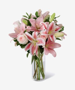 Wonderful Pink Stargazer Lilies In Glass Vase